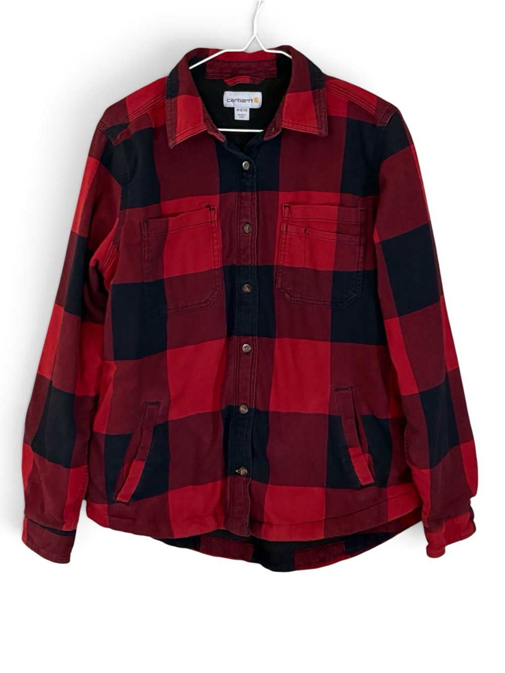 Carhartt Fleece Lined Flannel Red & Black Buffalo Plaid Work Over Shirt Jacket